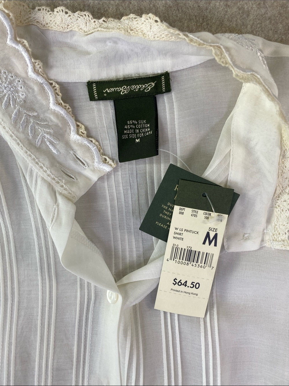 NWT Eddie Bauer Silk Lace-Trim Blouse with Embroidered Collar - Picture 2 of 10